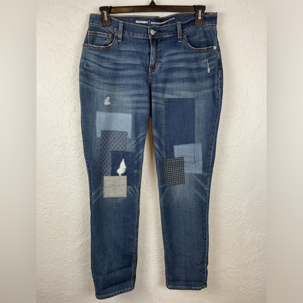 Women’s Old Navy Distressed Patchwork Boyfriend Skinny Cut Jeans Size 10